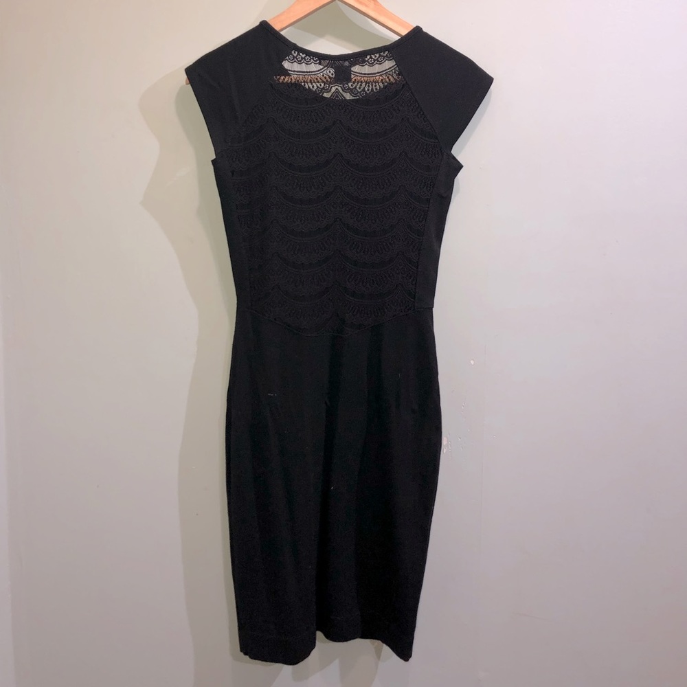 Black short sleeve back lace dress